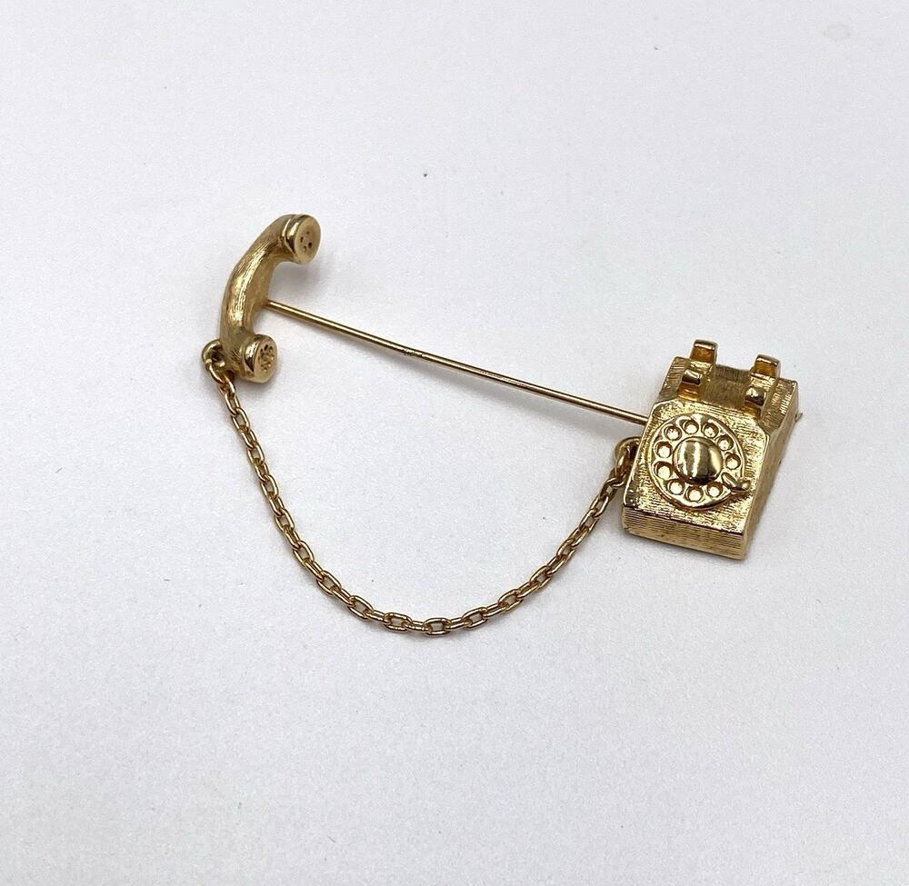 Vintage Avon Telephone Rotary Phone Stick Pin Gold Tone 1.75"